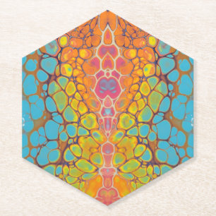 Paint Pour Teal Yellow Orange Morning Glory Paper Coaster