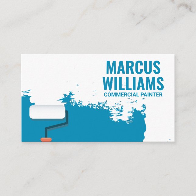 Paint Roller Blue Paint Business Card (Front)