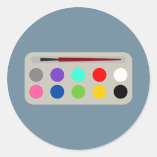 Paint Set And Paint Brush Classic Round Sticker