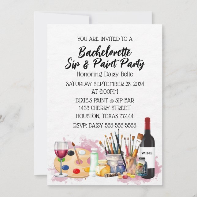 Paint & Sip Bachelorette Party Invitation (Front)