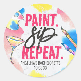 Paint Sip Repeat Bachelorette Art Party Favour Classic Round Sticker