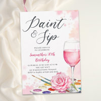 Paint Sip Wine Party Watercolor Rose 30th Birthday
