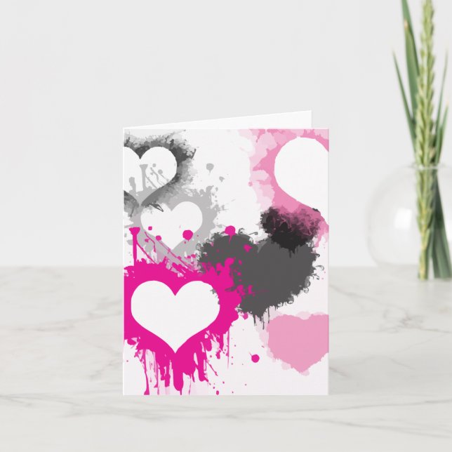 Paint Splash Heart Pattern Note Card (Front)