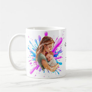 Paint Splashes Blue Pink Mum Baby Photo Coffee Mug