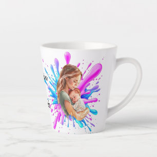Paint Splashes Blue Pink Mum Baby Photo Latte Mug