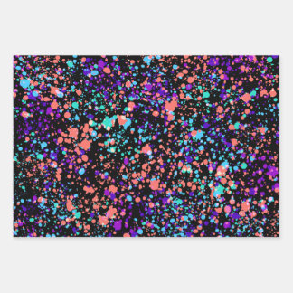 paint splashes |  green purple coral on black | wrapping paper sheet