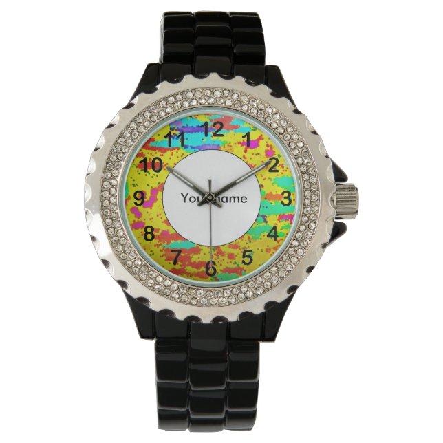Paint splashes on a yellow background watch (Front)