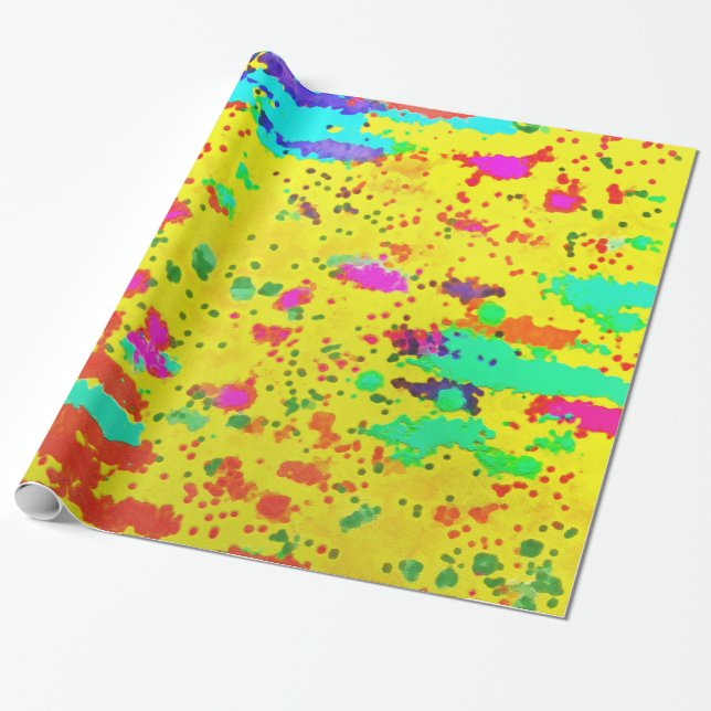 Paint splashes on a yellow background wrapping paper (Unrolled)