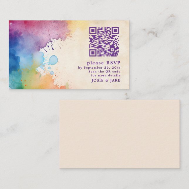 Paint splashes RSVP QR Code Enclosure Card (Front/Back)
