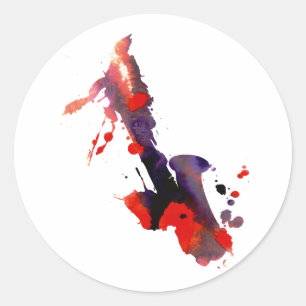 Paint Splat Saxophone Classic Round Sticker