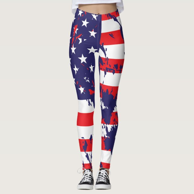 Paint Splatter American Flag Leggings (Front)