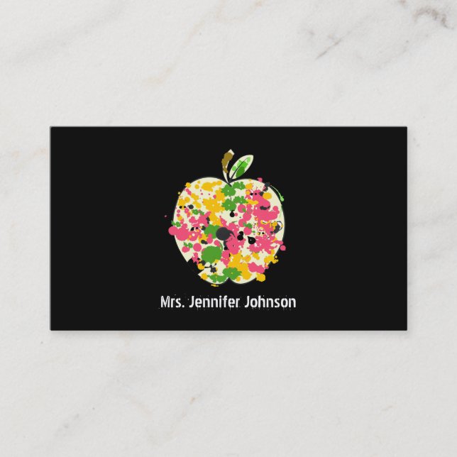 Paint Splatter Apple Teacher Business Card (Front)