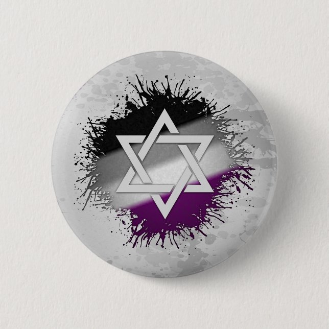 Paint Splatter Asexual Pride Star of David Symbol 6 Cm Round Badge (Front)