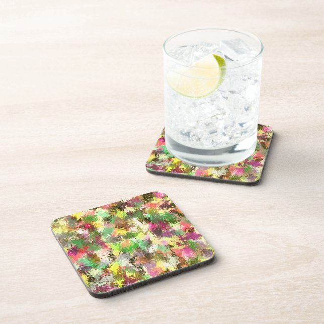 Paint Splatter Autumn Colour Leaves Abstract Coaster (Right Side)