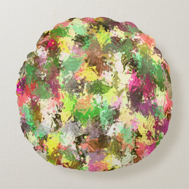 Paint Splatter Autumn Colour Leaves Abstract Round Cushion (Front)