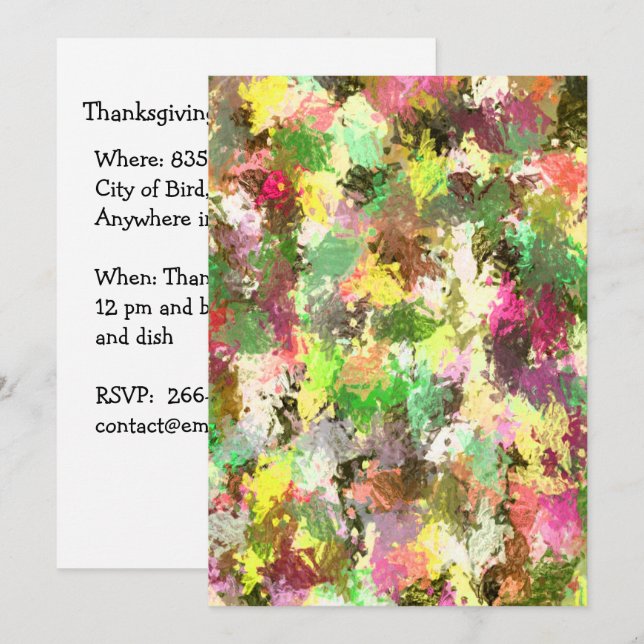 Paint Splatter Autumn Leaves Thanksgiving Dinner Invitation (Front/Back)