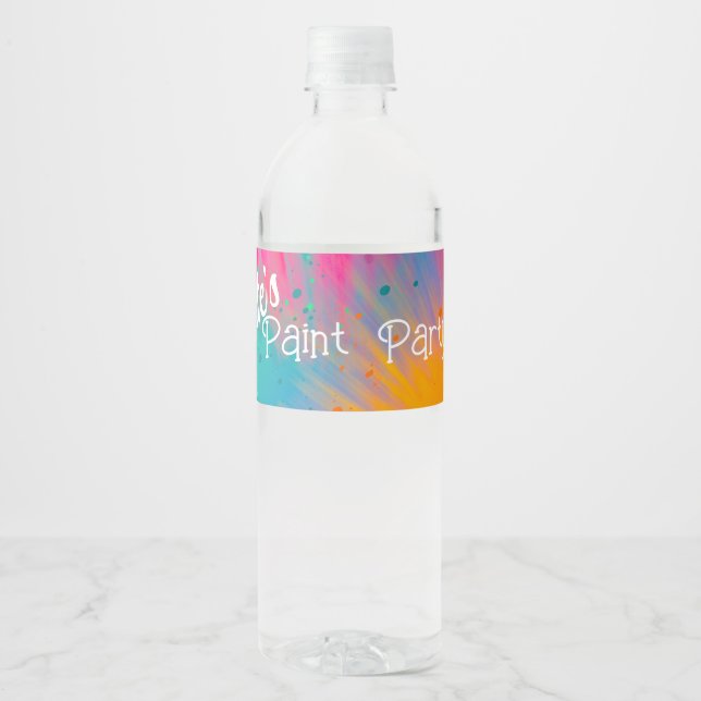 Paint Splatter Birthday Party Water Bottle Label (Front)