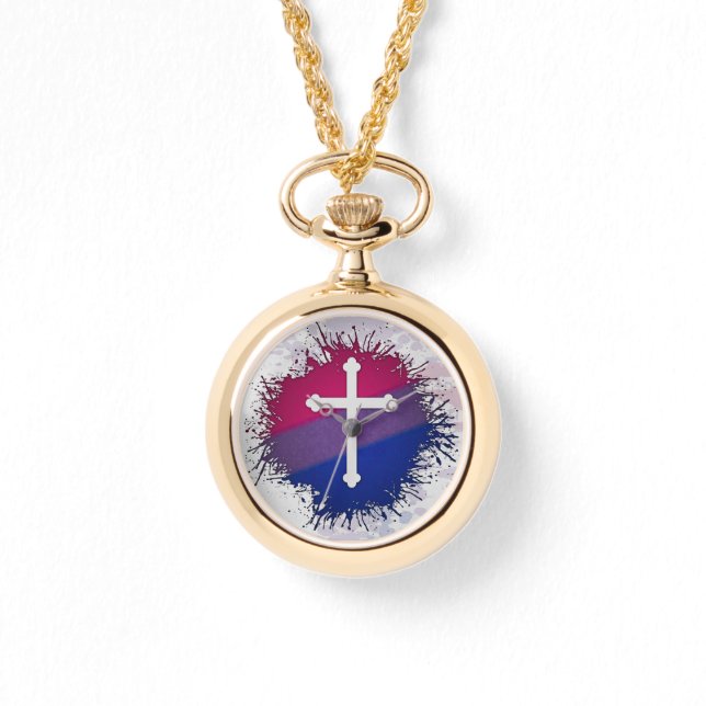 Paint Splatter Bisexual Pride Christian Cross Watch (Front)