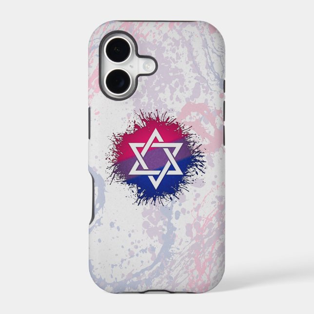 Paint Splatter Bisexual Pride Star of David Symbol (Back)