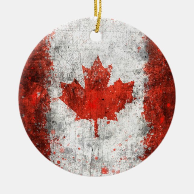 Paint Splatter Canadian Flag Ceramic Tree Decoration (Front)