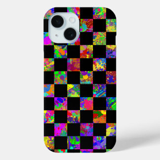 Paint Splatter Chequered Board Pattern iPhone 15 Case
