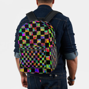 Paint Splatter Chequered Board Pattern Printed Backpack