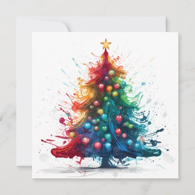 Paint splatter Christmas tree greeting card (Front)