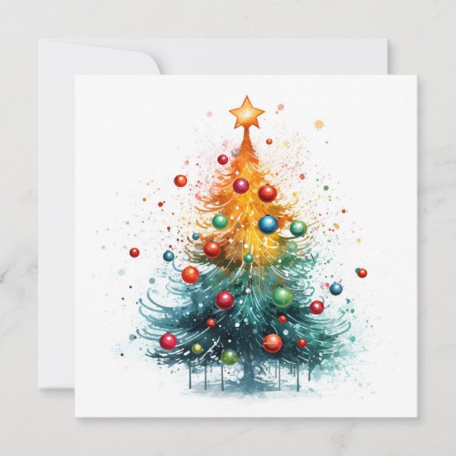 Paint splatter Christmas tree greeting card (Front)
