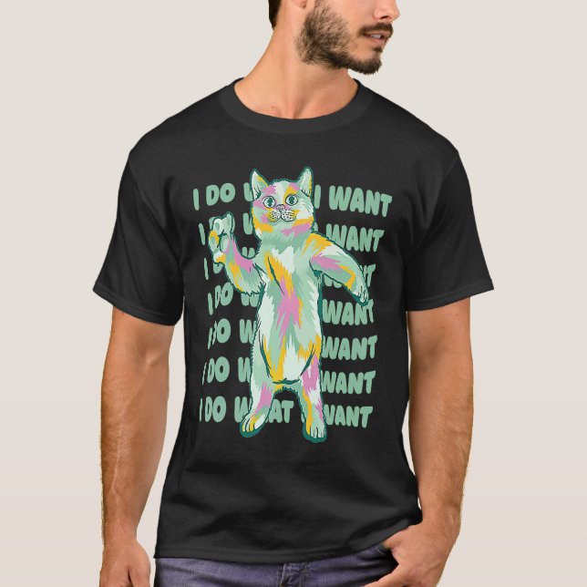Paint Splatter Dancing Cat Graphic T-Shirt (Front)