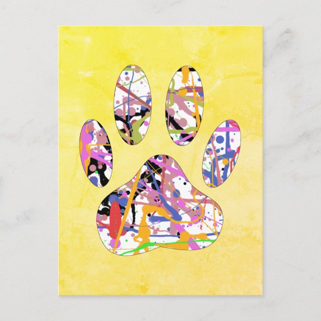 Paint Splatter Dog Paw Print Art Postcard (Front)