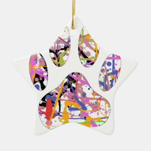 Paint Splatter Dog Paw Print Ceramic Tree Decoration