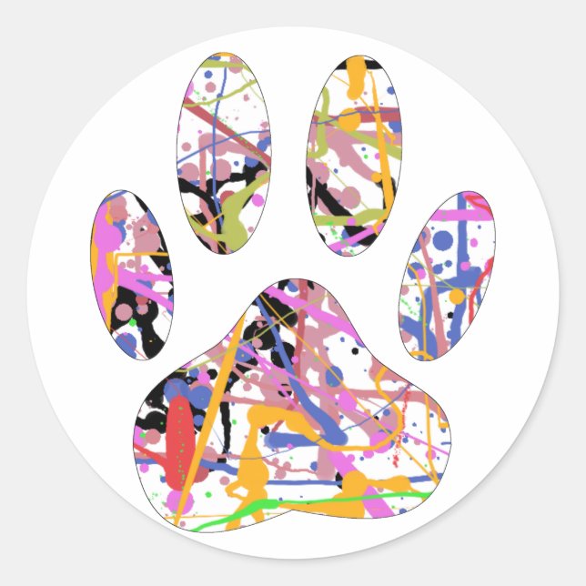 Paint Splatter Dog Paw Print Classic Round Sticker (Front)