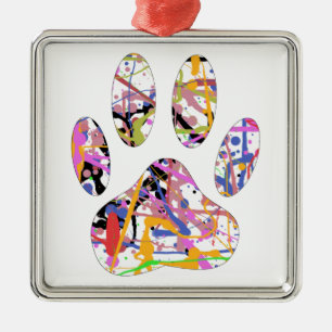 Paint Splatter Dog Paw Print Metal Tree Decoration