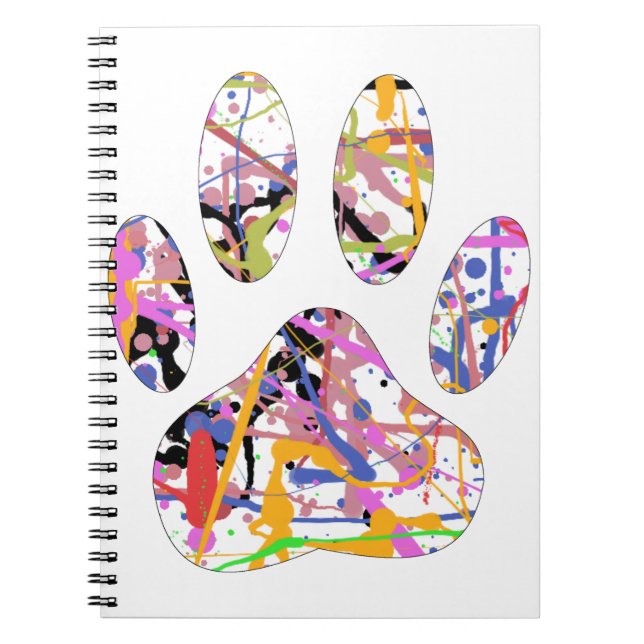 Paint Splatter Dog Paw Print Notebook (Front)
