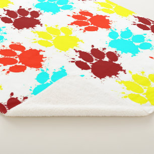 Paint Splatter Dog Paw Print Pattern Sherpa Blanket