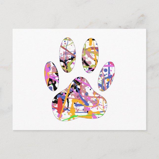 Paint Splatter Dog Paw Print Postcard (Front)