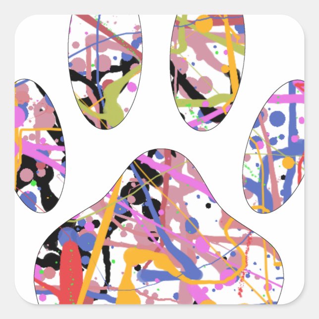 Paint Splatter Dog Paw Print Square Sticker (Front)