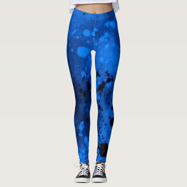 Paint Splatter effect Blue & Black  Leggings (Front)