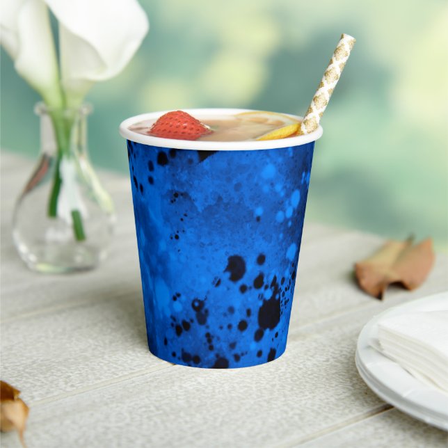 Paint Splatter Effect Blue & Black  Paper Cups (Insitu)