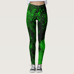 Paint Splatter effect Green & Black Leggings