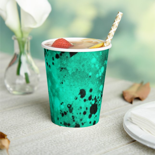 Paint Splatter Effect Green & Black Paper Cups (Insitu)
