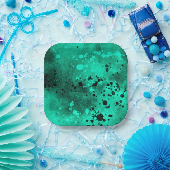 Paint Splatter Effect Green & Black  Paper Plate (Party)