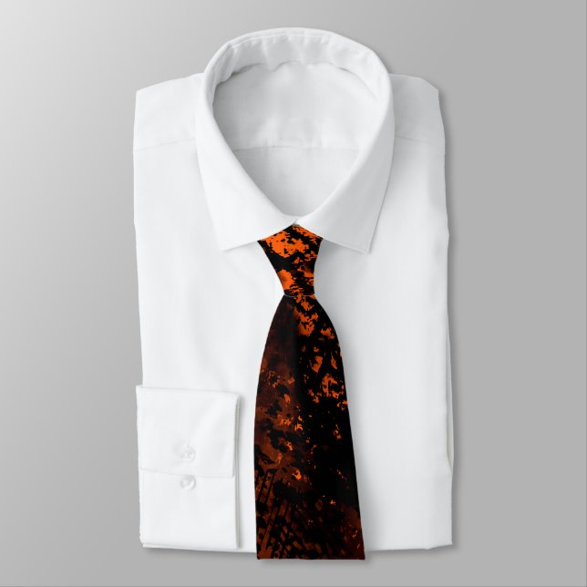 Paint Splatter Effect Orange & Black  Tie (Tied)