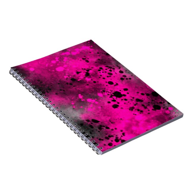 Paint Splatter Effect Pink & Black  Notebook (Right Side)