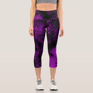 Paint Splatter effect Purple & Black Capri Leggings