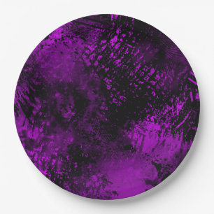 Paint Splatter effect Purple & Black Paper Plate