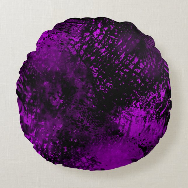 Paint Splatter effect purple & Black Round Cushion (Front)