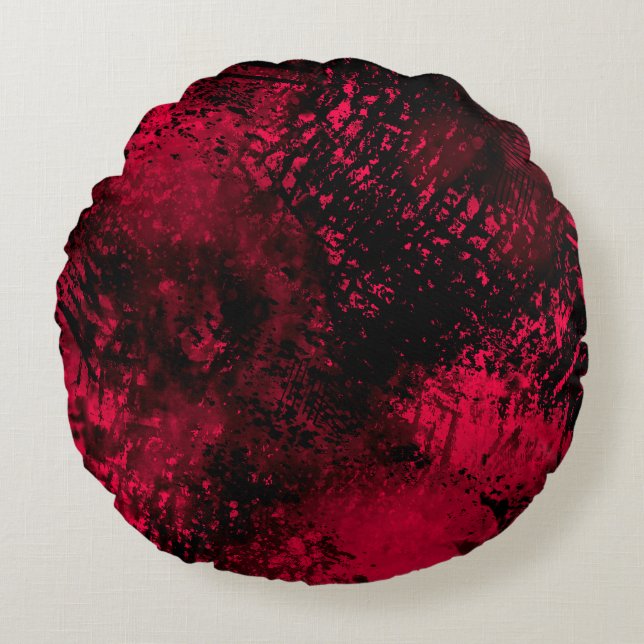 Paint Splatter effect Red & Black Round Cushion (Front)