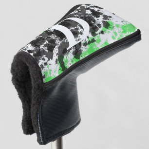 Paint Splatter Green Black White Monogram Golf Head Cover