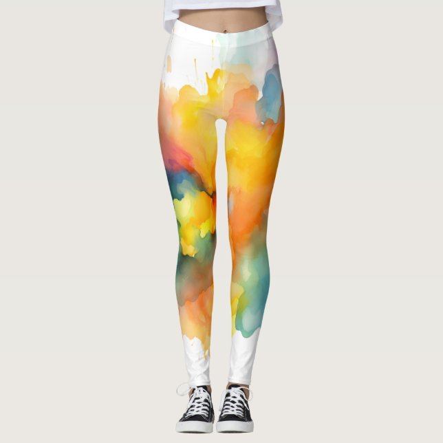 Paint Splatter Green, Yellow Leggings (Front)